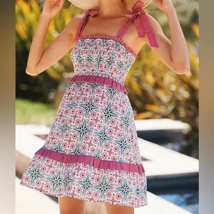 Anthropologie Tie Shoulder Smocked Mini Dress